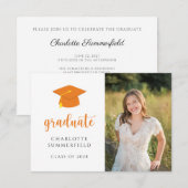 Eenvoudige Oranje Gold Graduation Cap Tassel Kaart (Voorkant / Achterkant)