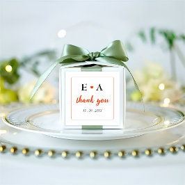 Eenvoudige Oranje hart Naam Initiaal Dank u bruilo Vierkante Sticker