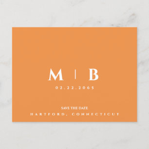 Eenvoudige Oranje Monogram Bruiloft Save the Date Briefkaart