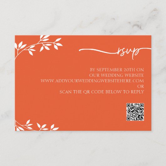 Eenvoudige Oranje QR-Code Menu Huwelijksbijlage Ka (Voorkant)