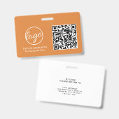 Eenvoudige Oranje QR-code Personeels-ID Badge (Voor- en achterkant)