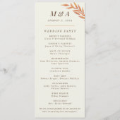 Eenvoudige Oranje tak van het Val Wedding Programmakaart (Achterkant)