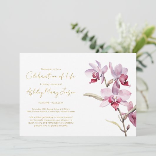 Eenvoudige Orchidee Levensviering Funeral Kaart (Staand voorkant)