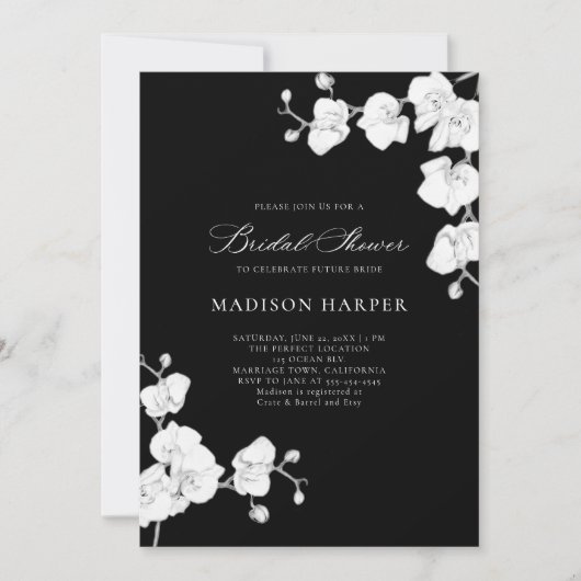 Eenvoudige Orchideeën Zwart Wit Elegant 2 Vrijgeze Kaart (Voorkant)