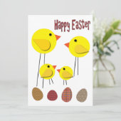 Eenvoudige oude stijl Paaskippen en Eieren Feestdagenkaart (Staand voorkant)