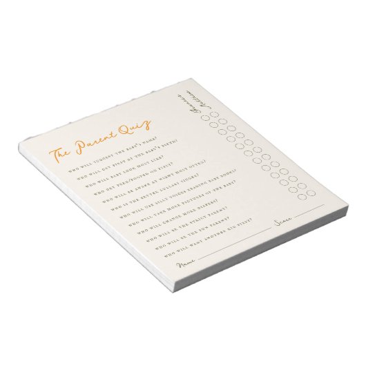 Eenvoudige Ouder Quiz Baby Shower Spel Notitieblok (Schuin)