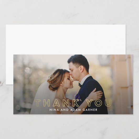 Eenvoudige Outline bruiloft Dank u fotokaarten Bedankkaart (Voorkant / Achterkant)