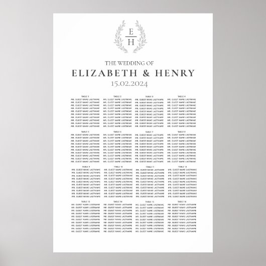 Eenvoudige ovaal witte monogram zwart zitje poster (Voorkant)