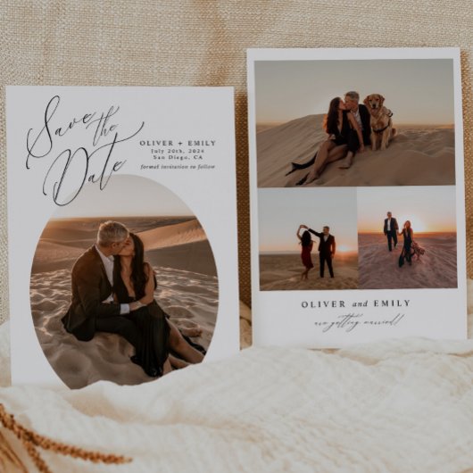 Eenvoudige ovale fotocollage bruiloft Bewaar de da Kaart