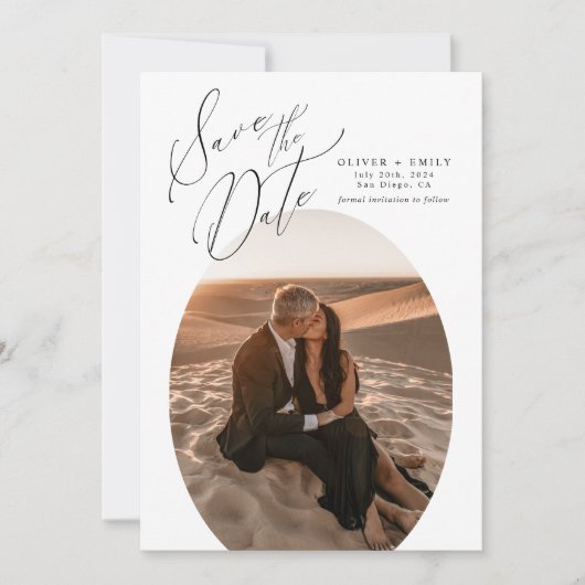 Eenvoudige ovale fotocollage bruiloft Bewaar de da Kaart (Voorkant)