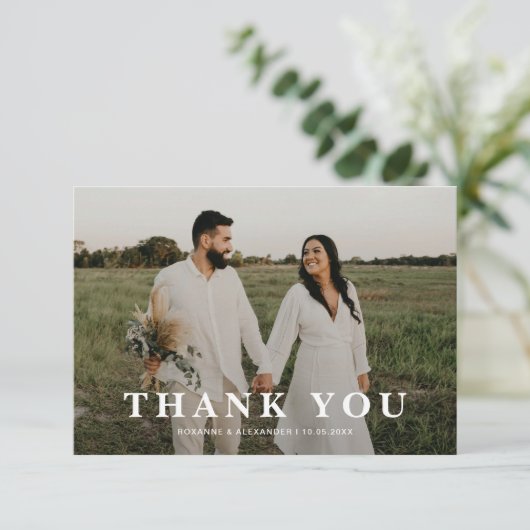 Eenvoudige overlay foto bruiloft bedankkaart (Staand voorkant)