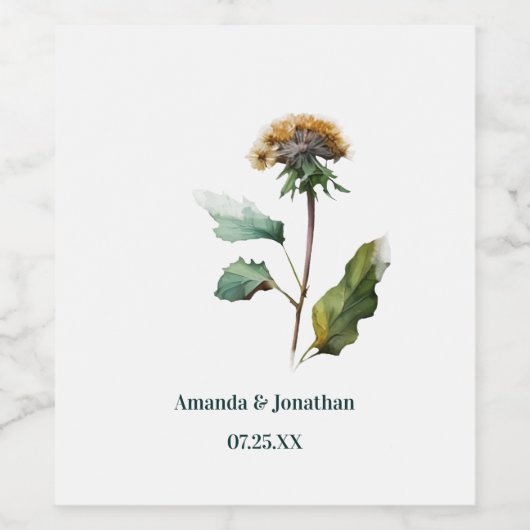 Eenvoudige paardenbloem bloemenbruiloft wijn label wijn etiket (Enkel label)