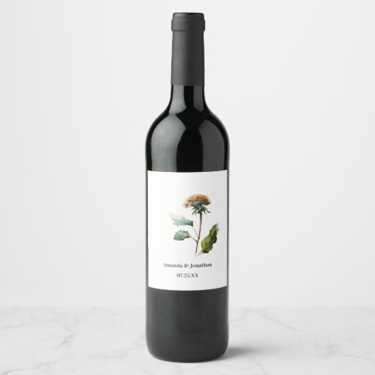 Eenvoudige paardenbloem bloemenbruiloft wijn label wijn etiket (Voorkant)