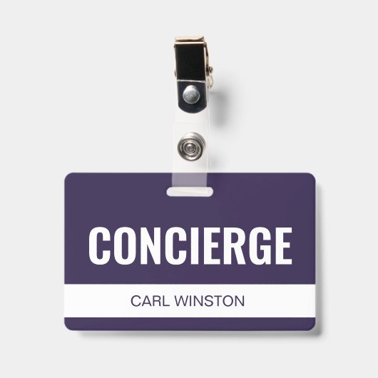 Eenvoudige paarse aangepaste hotelconciërge-werk-I Badge (Voorzijde met clip)