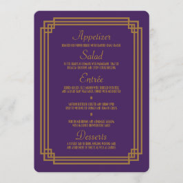 Eenvoudige Paarse Art Deco Bruiloft Menu
