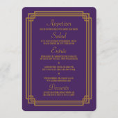 Eenvoudige Paarse Art Deco Bruiloft Menu (Voorkant)