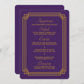 Eenvoudige Paarse Art Deco Bruiloft Menu (Voorkant / Achterkant)