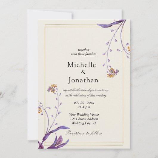 eenvoudige paarse bloemen Christelijk huwelijk Kaart (Voorkant)