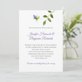 Eenvoudige Paarse bloesem Groene Blad Stem Bruilof Kaart (Staand voorkant)