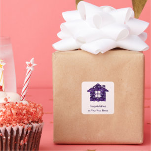 Eenvoudige Paarse Blush Congrats op uw nieuwe huis Vierkante Sticker