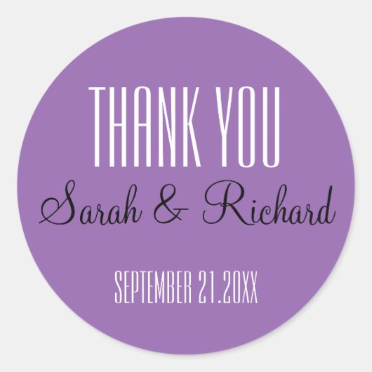 Eenvoudige Paarse bruiloft dank u Ronde Sticker (Voorkant)