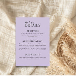 Eenvoudige Paarse bruiloft details Informatiekaartje