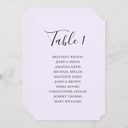 Eenvoudige paarse bruiloft zitkaart. Modern script Kaart (Voorkant / Achterkant)