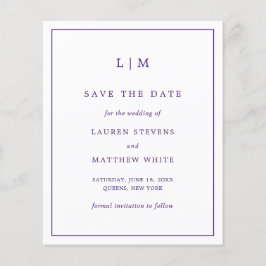 Eenvoudige paarse budget bruiloft save the date
