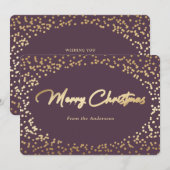Eenvoudige paarse en gouden folie kerstkaarten feestdagenkaart (Voorkant / Achterkant)