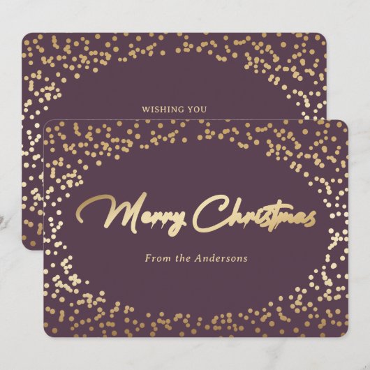 Eenvoudige paarse en gouden folie kerstkaarten feestdagenkaart (Voorkant / Achterkant)