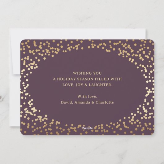 Eenvoudige paarse en gouden folie kerstkaarten feestdagenkaart (Achterkant)