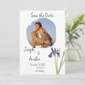 Eenvoudige Paarse en gouden foto bruiloft Save the Kaart (Staand voorkant)