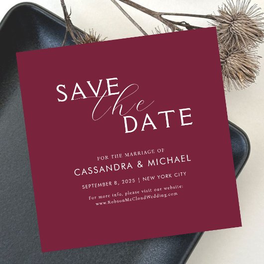 Eenvoudige Paarse en witte typografie bruiloft Save The Date