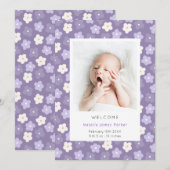 Eenvoudige Paarse Floral Waterverf geboorte Aankondiging (Voorkant / Achterkant)
