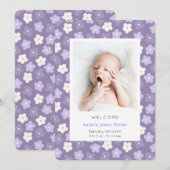 Eenvoudige Paarse Floral Waterverf geboorte Aankondiging (Voorkant / Achterkant)