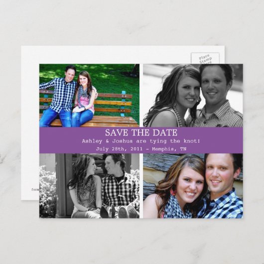 Eenvoudige Paarse foto Bewaar de datum Post Kaarte Aankondigingskaart (Voorkant / Achterkant)