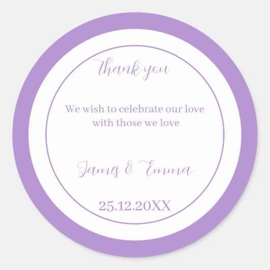 Eenvoudige Paarse gepersonaliseerde bruiloft Ronde Sticker (Voorkant)
