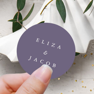 Eenvoudige Paarse gepersonaliseerde bruiloft Ronde Sticker