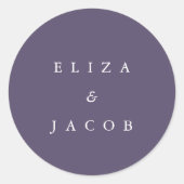 Eenvoudige Paarse gepersonaliseerde bruiloft Ronde Sticker (Voorkant)