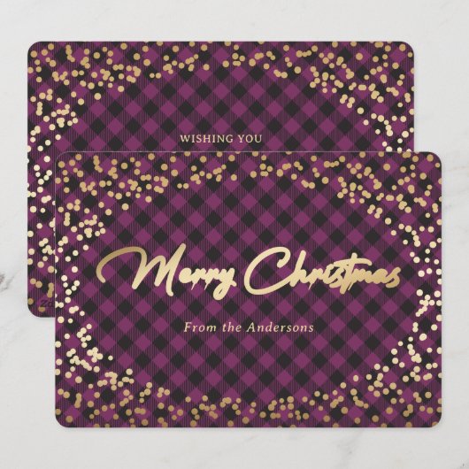 Eenvoudige Paarse gouden kerstkaarten voor kerstmi Feestdagenkaart (Voorkant / Achterkant)