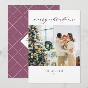 Eenvoudige Paarse kerstfoto van Plum Modern Feestdagenkaart