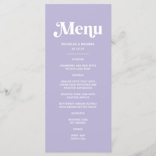 Eenvoudige Paarse Lavendel bruiloft Menu (Voorkant)