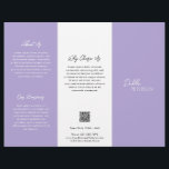 Eenvoudige Paarse lavendel Contemedhedendaagse QR- Flyer<br><div class="desc">Moderne en professionele paarse / lavender drievoudige brochure met een eenvoudig en minimaal ontwerp met jouw naam in een elegant script en een hedendaagse sans serif font. De sjabloon omvat verscheidene verdeelde secties voor uw diensten in een minimalistische lay-out. De achterkant heeft uw contactinfo en facultatieve QR code. Als u...</div>