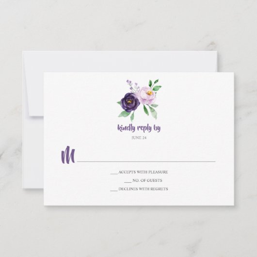 Eenvoudige Paarse Lavendel Waterverf Flowers RSVP (Voorkant)
