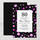 Eenvoudige Paarse Lila Polka Dot Zwart 80e Verjaar Kaart (Voorkant / Achterkant)
