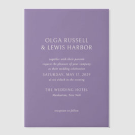 Eenvoudige Paarse Moderne Bruiloft Vellum Uitnodigingen