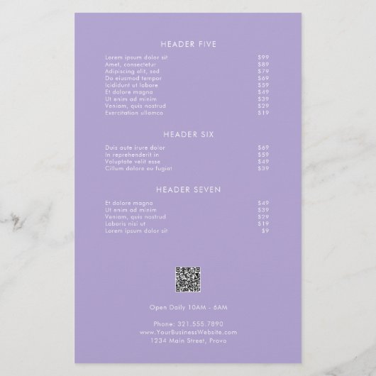 Eenvoudige Paarse moderne prijslijst Flyer (Achterkant)