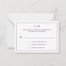 Eenvoudige Paarse Monogram Elegante Mini Wedding R Notitiekaartje