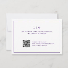 Eenvoudige Paarse Monogram QR Code Elegant Huwelij RSVP Kaartje