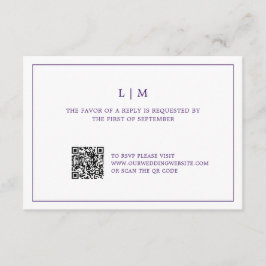 Eenvoudige Paarse Monogram QR Code Elegant Huwelij RSVP Kaartje